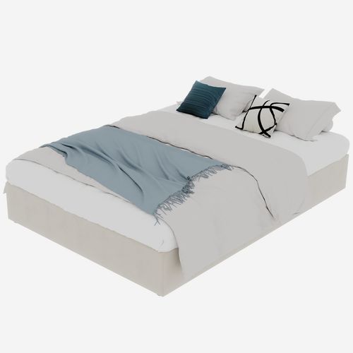 Cadre De Lit Moderne 160x200 Cm Beige En Velours Hollandais Avec Vérins à Gaz