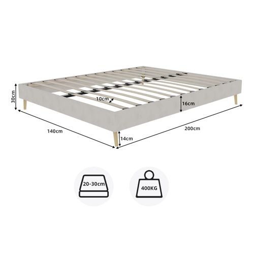 Cadre De Lit Moderne 140x200 Cm Beige En Velours Hollandais, Faible Hauteur