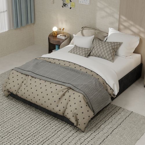 Lit Moderne 140x200 Cm En Velours Gris Avec Rangement Et Tête Haute