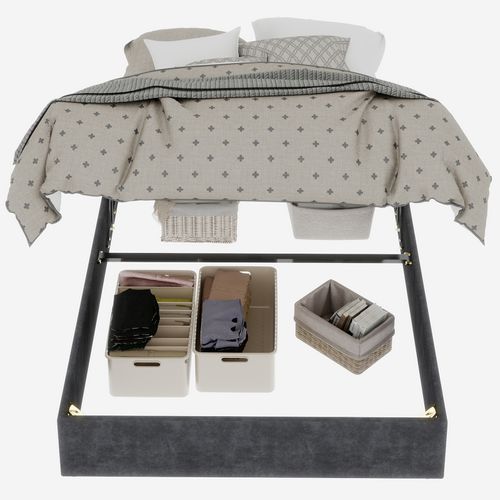 Lit Moderne 140x200 Cm En Velours Gris Avec Rangement Et Tête Haute
