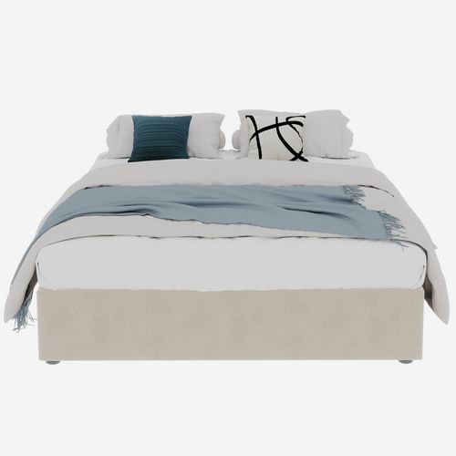 Lit Moderne 160x200 cm En Velours Beige Avec Rangement Et Tête Haute