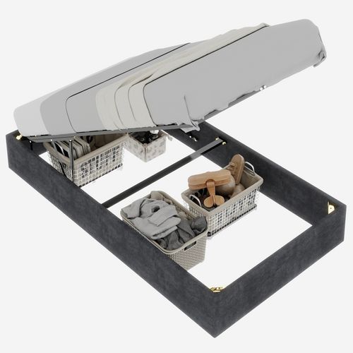 Lit Simple 90x200 cm Pour Enfants En Velours Néerlandais Gris Avec Rangement