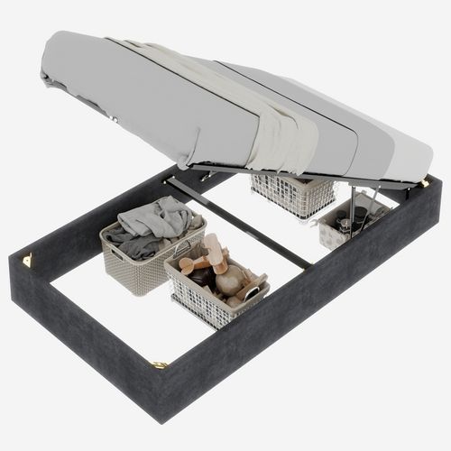 Lit Simple 90x200 cm Pour Enfants En Velours Néerlandais Gris Avec Rangement