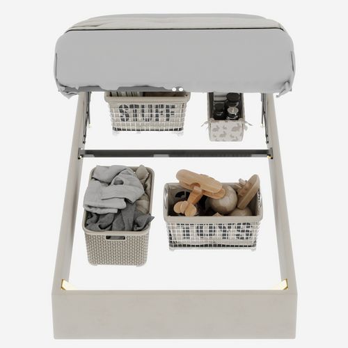 Lit Enfant 90x200 cm Beige En Velours Néerlandais Avec Rangement à Pistons