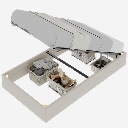 Lit Enfant 90x200 cm Beige En Velours Néerlandais Avec Rangement à Pistons