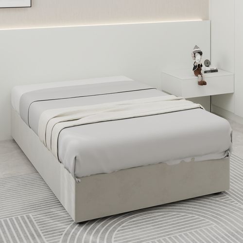 Lit Enfant 90x200 cm Beige En Velours Néerlandais Avec Rangement à Pistons