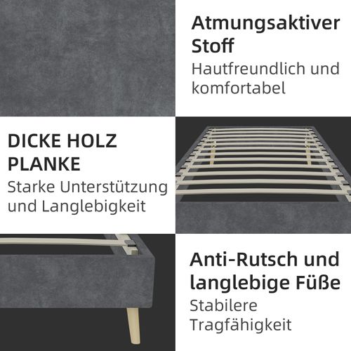 Lit Enfant 90x200 cm Gris En Velours Néerlandais Avec Rangement