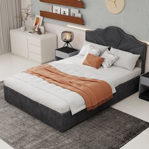 Lit Moderne 160x200 Cm Gris Avec Coffre Pneumatique Et Tête Douce