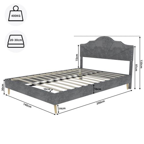 Lit Coffre Bas 140x200 Cm Gris Moderne Avec Tête Rembourrée