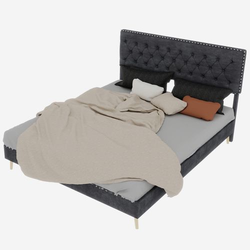 Lit Coffre Bas 140x200 Cm Gris En Velours Hollandais Avec Tête Rembourrée