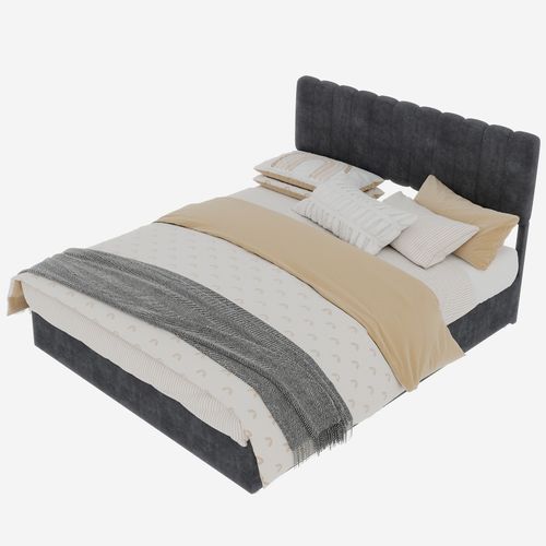 Lit Coffre Haut 140x200 Cm En Velours Gris Avec Tête Rembourrée Et Vérin