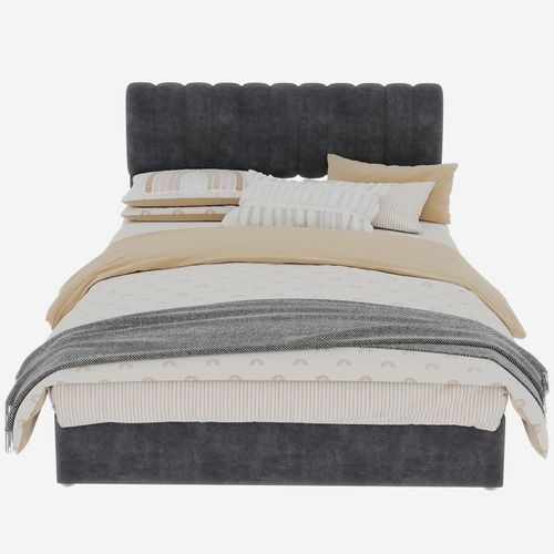 Lit Coffre Haut 140x200 Cm En Velours Gris Avec Tête Rembourrée Et Vérin