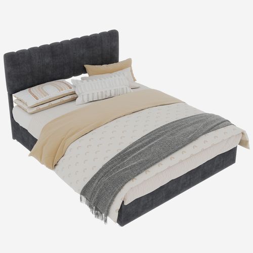 Lit Coffre Haut 140x200 Cm En Velours Gris Avec Tête Rembourrée Et Vérin