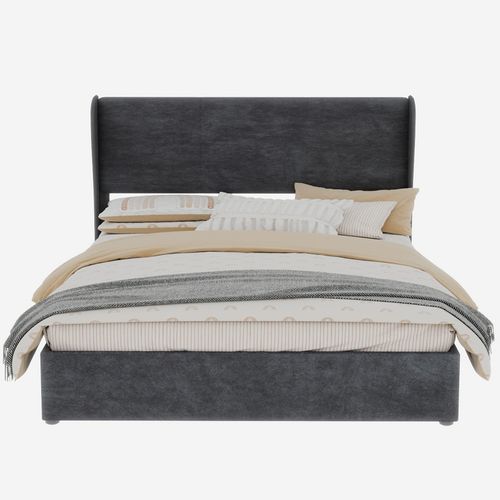 Lit 160x200 Cm Gris Avec Tête Rembourrée Et Rangement à Vérin