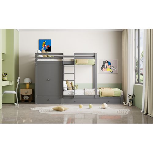 Lit Superposé 90x200 Avec Tiroirs, Armoire Et Lit Gigogne Gris