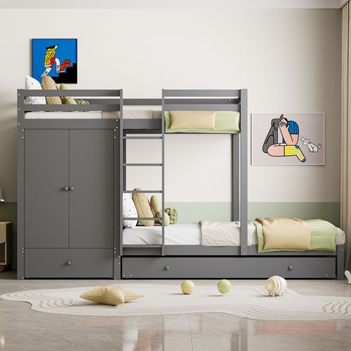 Lit Superposé 90x200 Avec Tiroirs, Armoire Et Lit Gigogne Gris