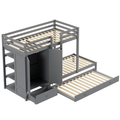 Lit Superposé 90x200 Avec Tiroirs, Armoire Et Lit Gigogne Gris