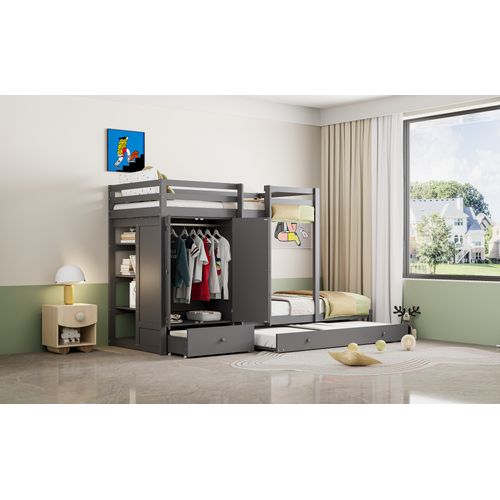 Lit Superposé 90x200 Avec Tiroirs, Armoire Et Lit Gigogne Gris