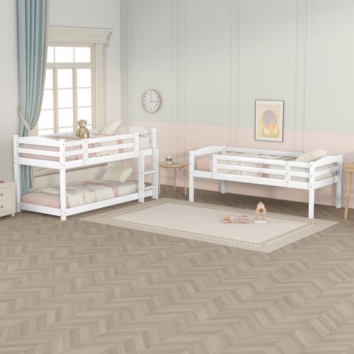 Lit Triple Superposé 90x200 En Bois Pour Enfants, Blanc, Robuste
