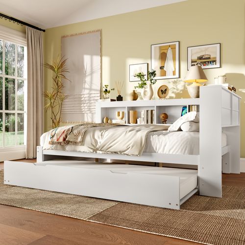 Canapé-lit 140x200 Blanc Avec Lit Gigogne Et Prises USB Intégrées