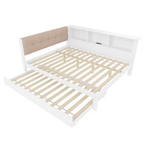 Lit Gigogne 140x200 Cm Avec Canapé-lit, LED, Étagères Et USB