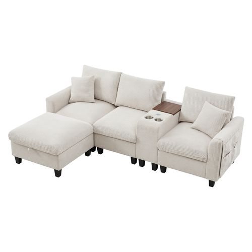 Canapé Moderne L Convertible Avec Console Et Rangements Intégrés