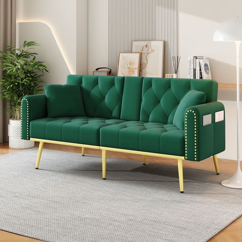 Canapé-lit Double Pliant En Velours Noir Avec 3 Inclinaisons Et Porte-gobelets