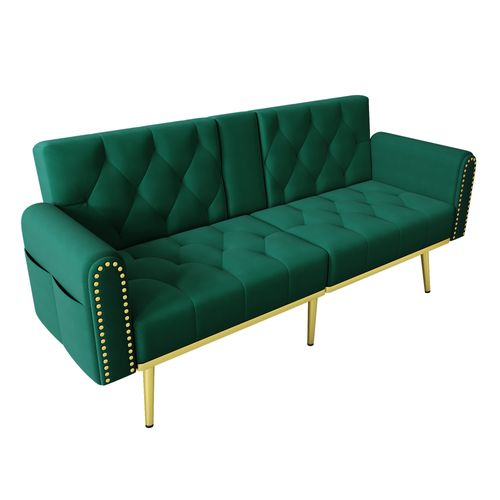 Canapé-lit Double Pliant En Velours Noir Avec 3 Inclinaisons Et Porte-gobelets