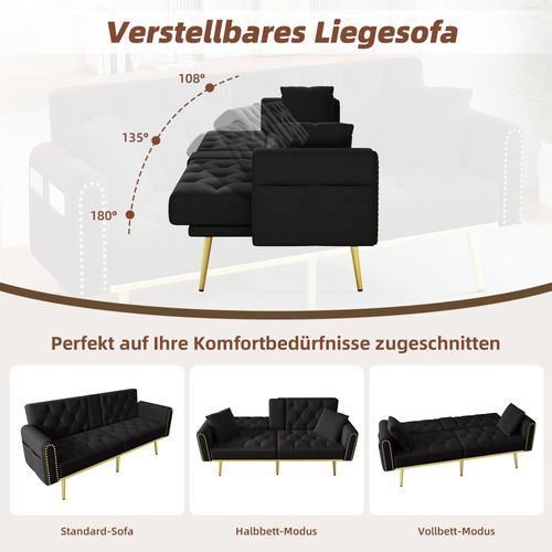 Canapé-lit Double Pliant En Velours Vert Avec 3 Inclinaisons Et Porte-gobelets