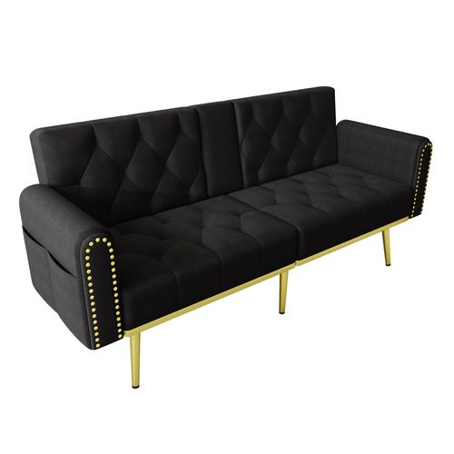 Canapé-lit Double Pliant En Velours Vert Avec 3 Inclinaisons Et Porte-gobelets