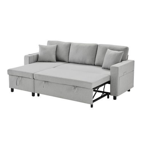 Canapé-lit L Convertible Avec Rangement Et Chaiselongue, 3-4 Places, Gris