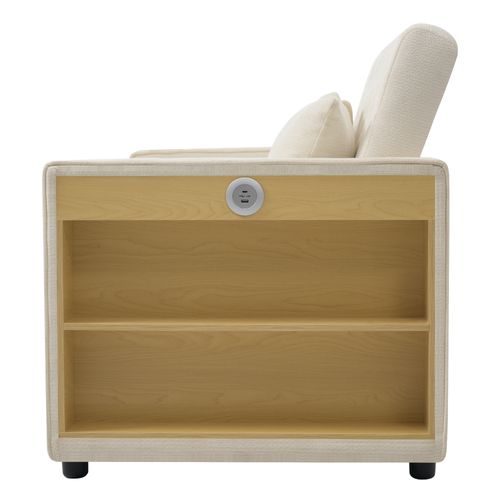 Canapé Convertible Chenille Avec USB, Rangement Et Porte-gobelet, Beige