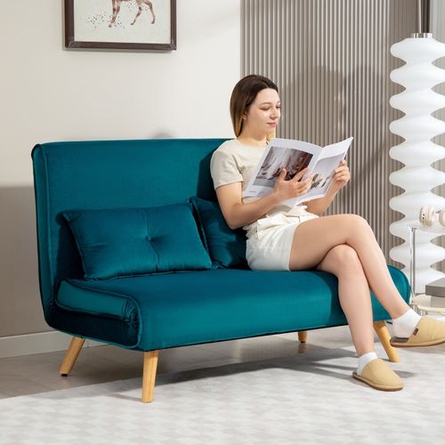 Canapé Convertible 2 Places Vert Foncé Avec Dossier Réglable Et Cadre Métal