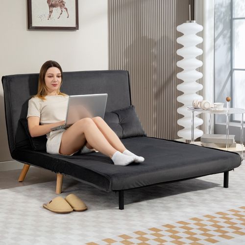 Canapé Convertible 2 Places Gris Avec Dossier Réglable Et Cadre Métal