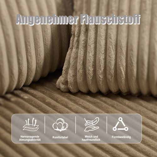 Sofa Modulable Khaki Avec Chaiselongue, 2 Places, Cordon Doux Et Accessoires