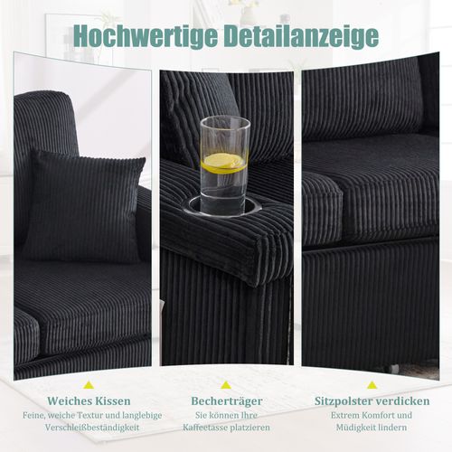 Canapé En Velours Noir Avec LED, USB-c, Rangements Et Poches Latérales