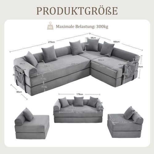 Canapé Familial Modulable Gris Foncé Avec Rangement Et Montage Facile