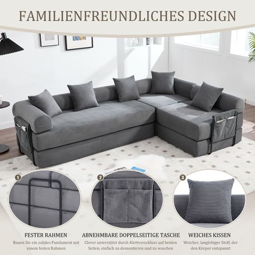 Canapé Familial Modulable Gris Foncé Avec Rangement Et Montage Facile