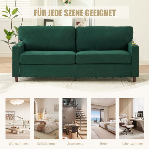 Canapé 2 Places En Chenille Vert Émeraude Avec LED, USB-c Et Rangements