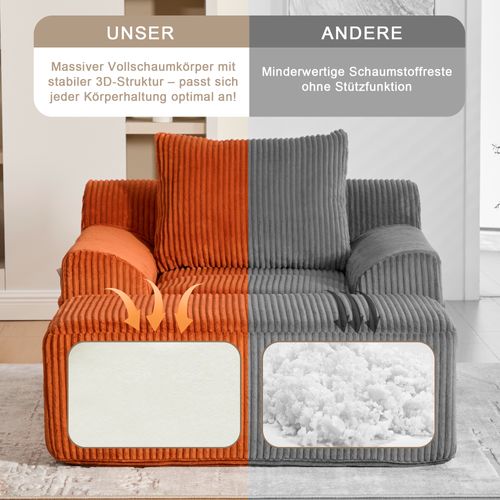 Fauteuil En Velours Côtelé Avec Repose-pieds Et Poches Multifonctions Orange