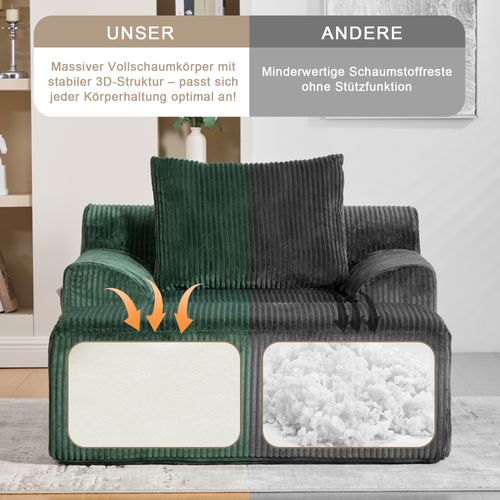 Fauteuil En Velours Côtelé Avec Repose-pieds Et Poches Multifonctions Vert
