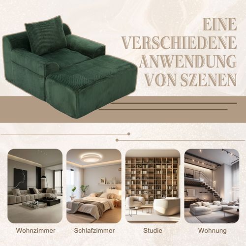 Fauteuil En Velours Côtelé Avec Repose-pieds Et Poches Multifonctions Vert