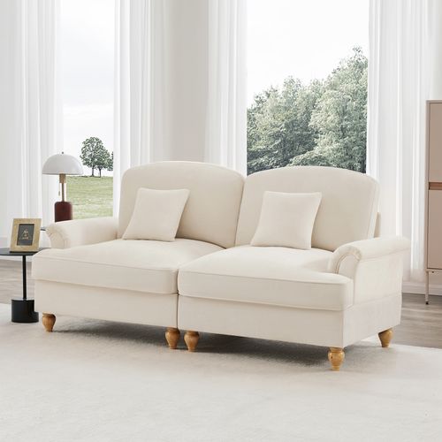 Canapé 2 Places Blanc Style Moderne-médiéval Avec Volant Amovible Et Accoudoirs Évasés