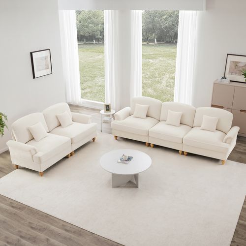 Canapé Modulable 2 Pièces Blanc En Chenille – 3 Et 2 Places Avec Volant Amovible