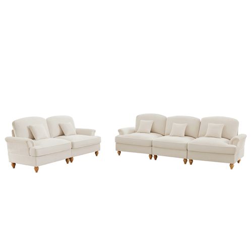 Canapé Modulable 2 Pièces Blanc En Chenille – 3 Et 2 Places Avec Volant Amovible