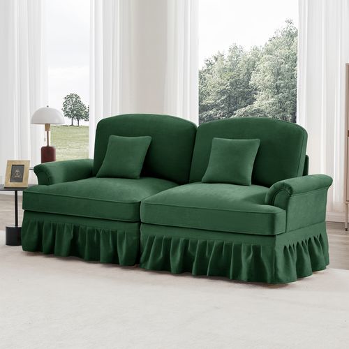 Canapé 2 Places Vert Style Médiéval-moderne Avec Volant Amovible Et Accoudoirs Évasés