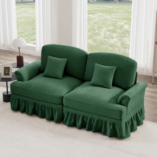 Canapé 2 Places Vert Style Médiéval-moderne Avec Volant Amovible Et Accoudoirs Évasés