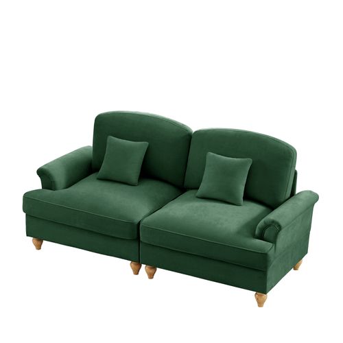 Canapé 2 Places Vert Style Médiéval-moderne Avec Volant Amovible Et Accoudoirs Évasés