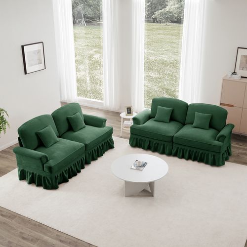 Canapé 2 Places Vert Style Médiéval-moderne Avec Volant Amovible – Lot De 2