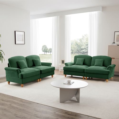Canapé 2 Places Vert Style Médiéval-moderne Avec Volant Amovible – Lot De 2